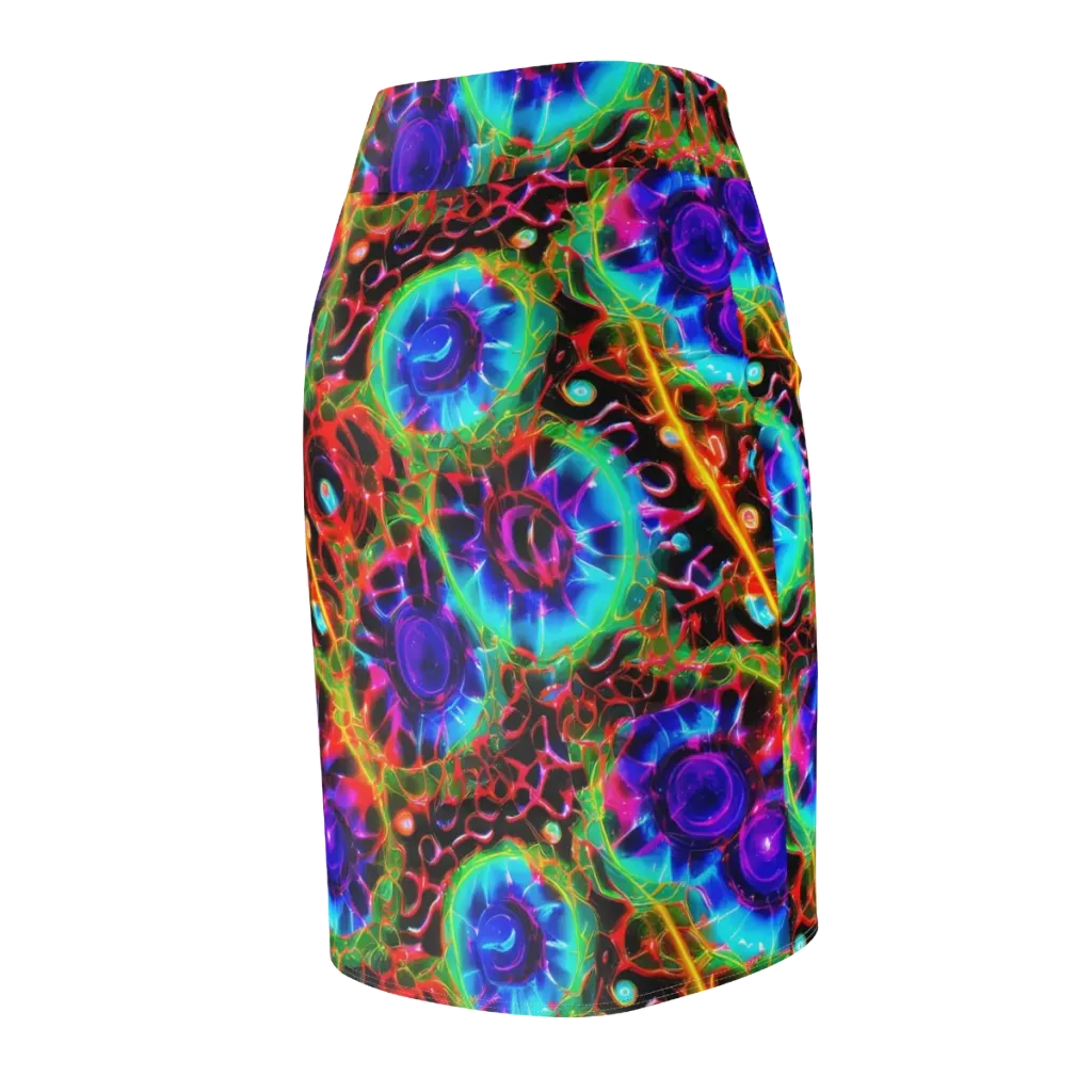 Neon Bloomstorm on Pencil Skirt — Back Side