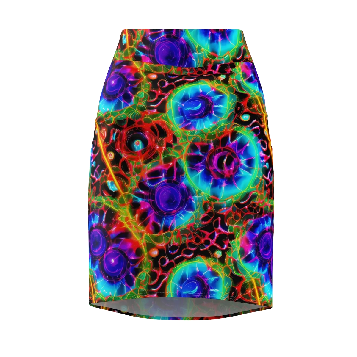 Neon Bloomstorm on Pencil Skirt — Front