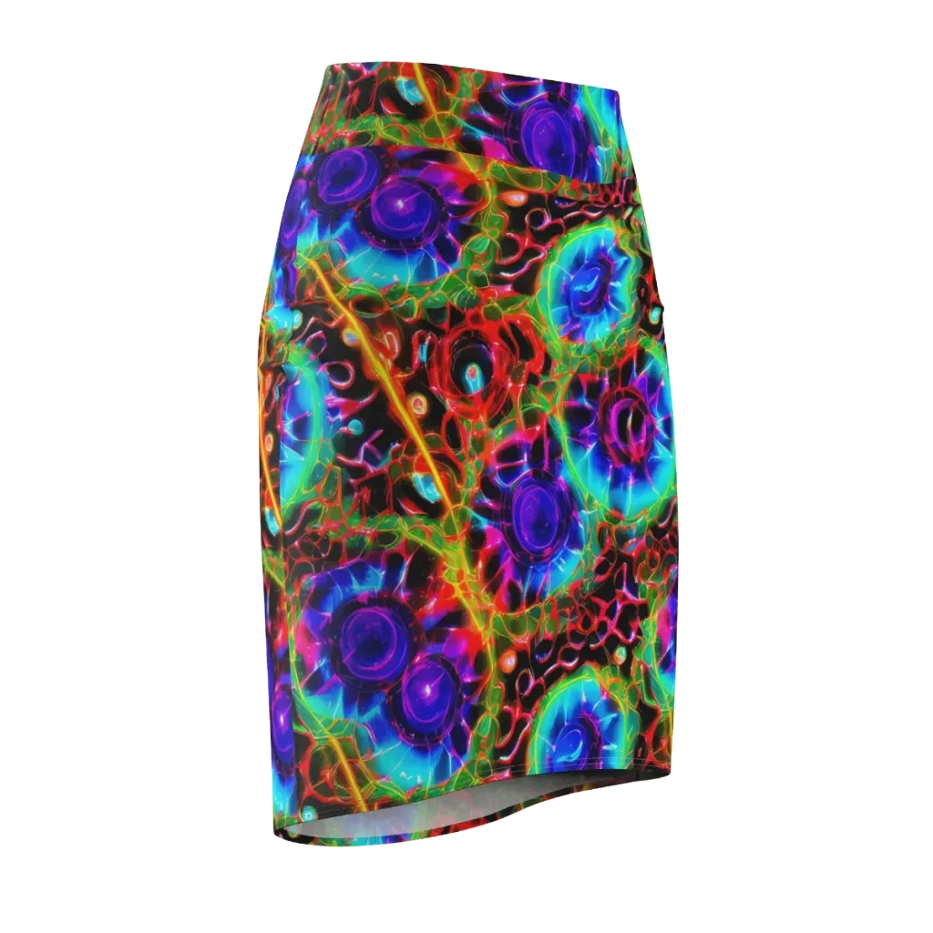 Neon Bloomstorm on Pencil Skirt — Front Side
