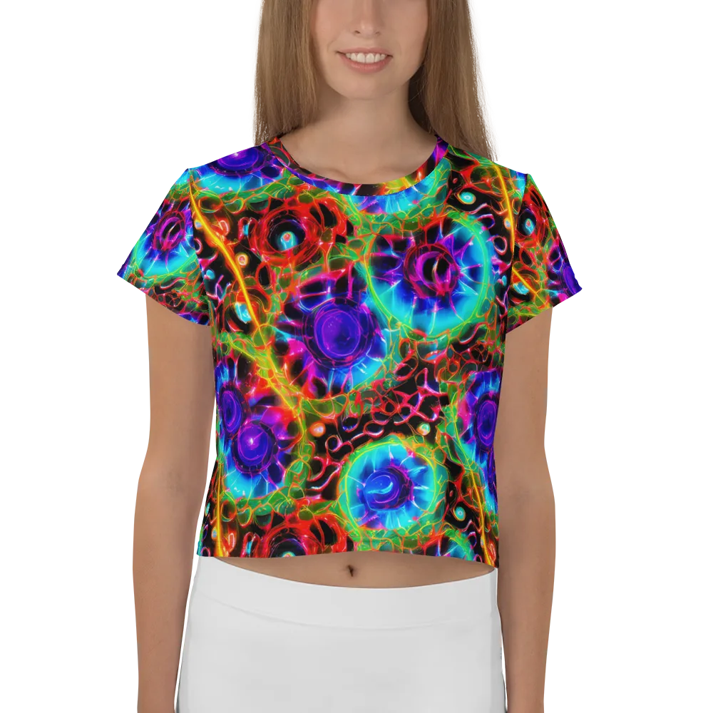 Neon Bloomstorm on Crop Tee — Front
