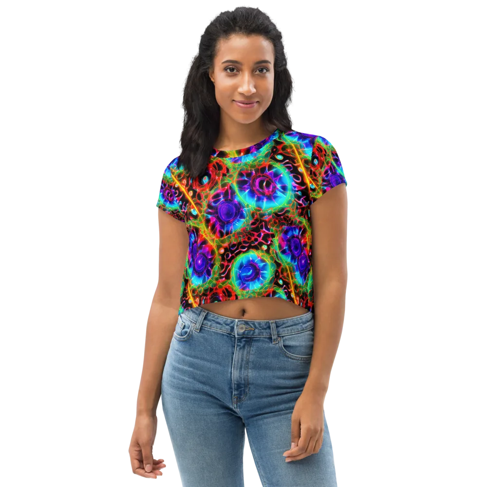 Neon Bloomstorm on Crop Tee — Front