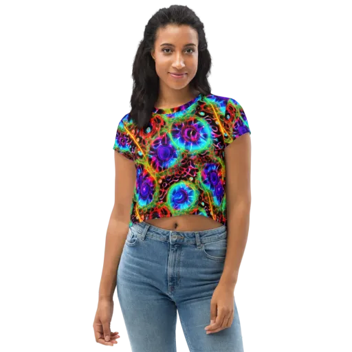 Neon Bloomstorm on a Crop Tee