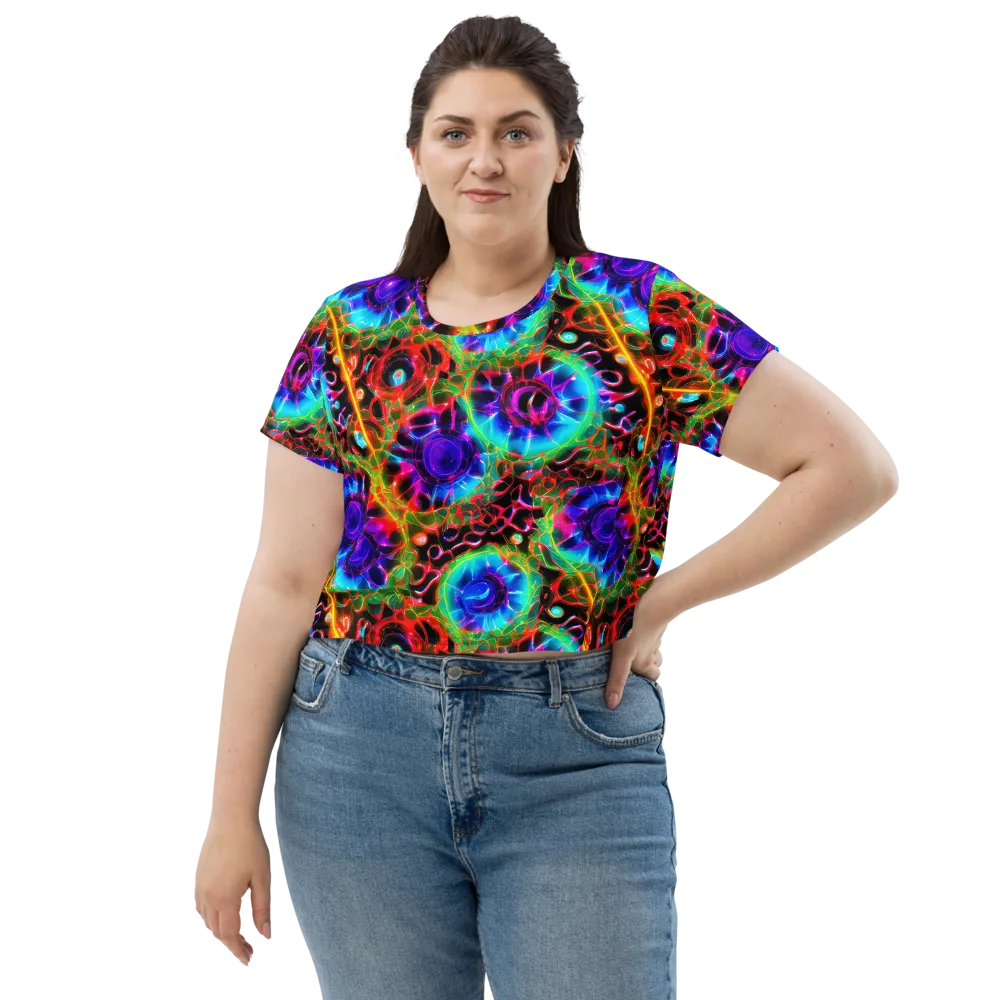 Neon Bloomstorm on Crop Tee — Front