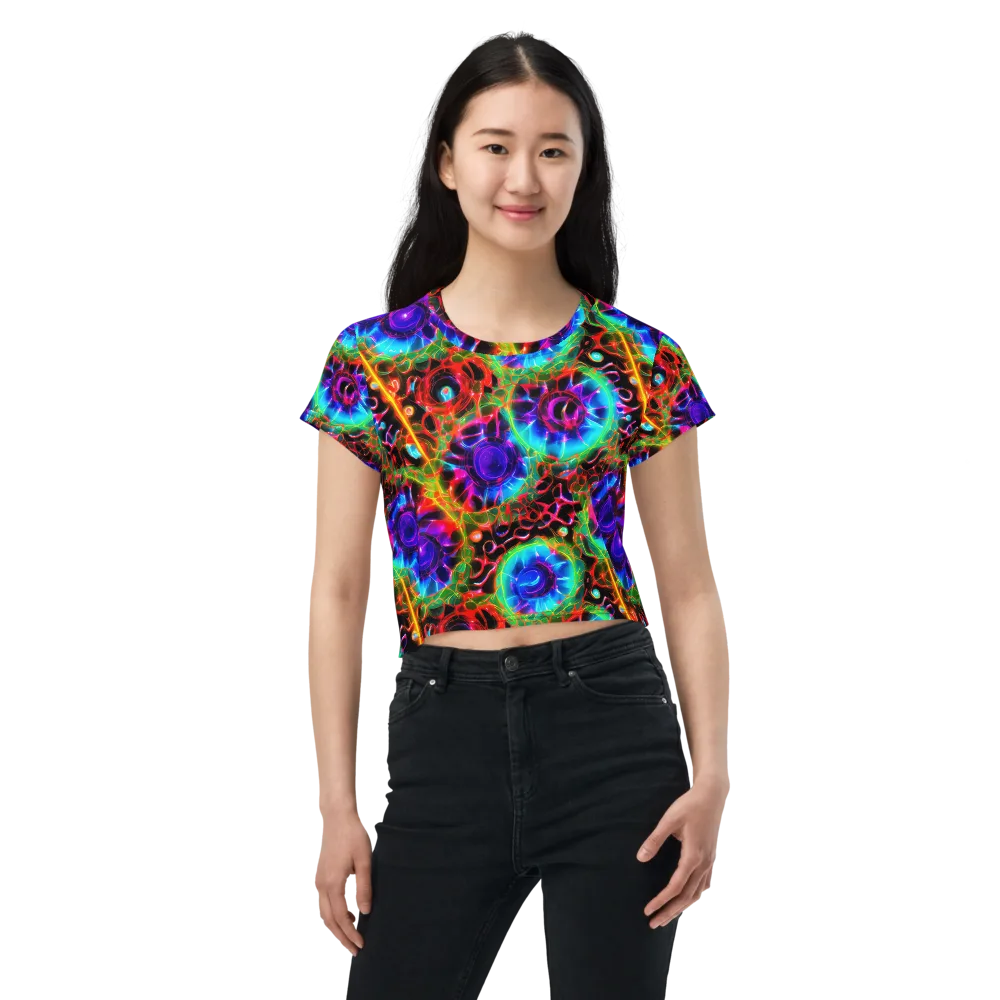 Neon Bloomstorm on Crop Tee — Front