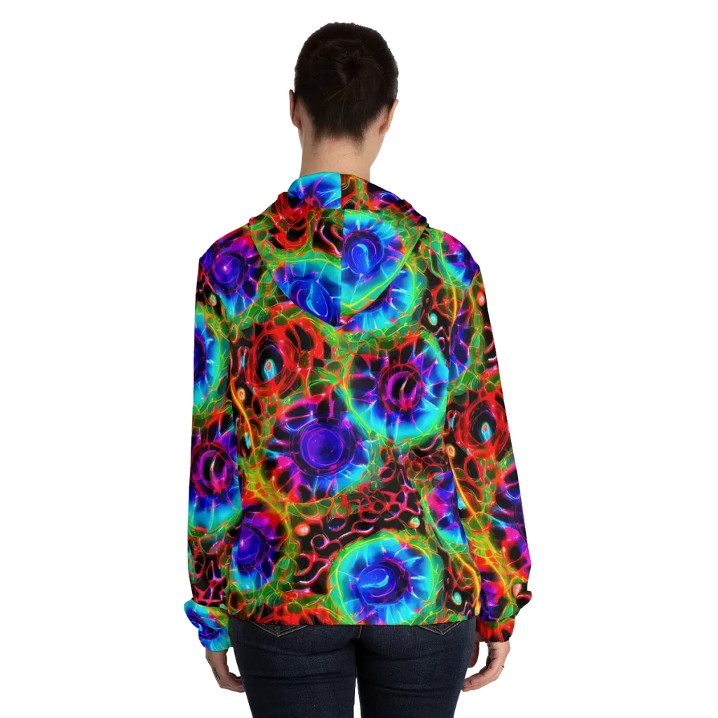 Neon Bloomstorm on Women's Full-Zip Hoodie — Back On Person