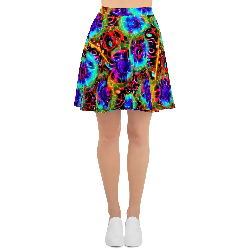 Neon Bloomstorm on Skater Skirt — Front