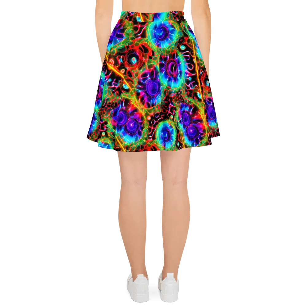 Neon Bloomstorm on Skater Skirt — Back