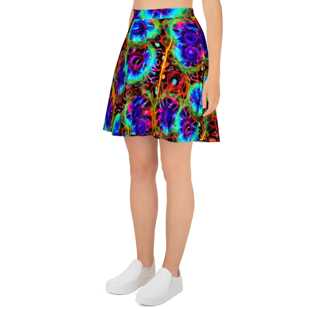 Neon Bloomstorm on Skater Skirt — Left