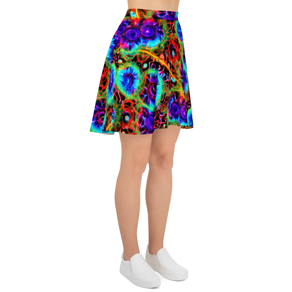 Neon Bloomstorm on Skater Skirt — Right