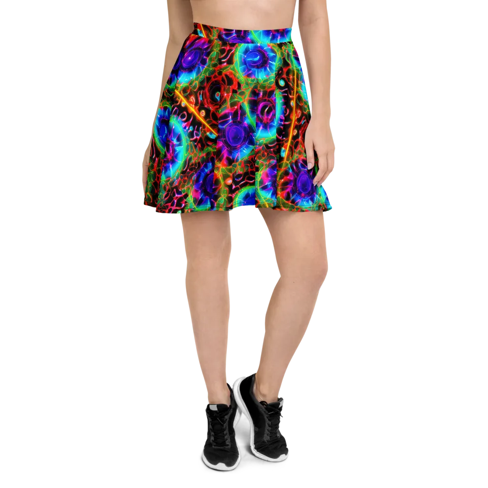 Neon Bloomstorm on Skater Skirt — Front