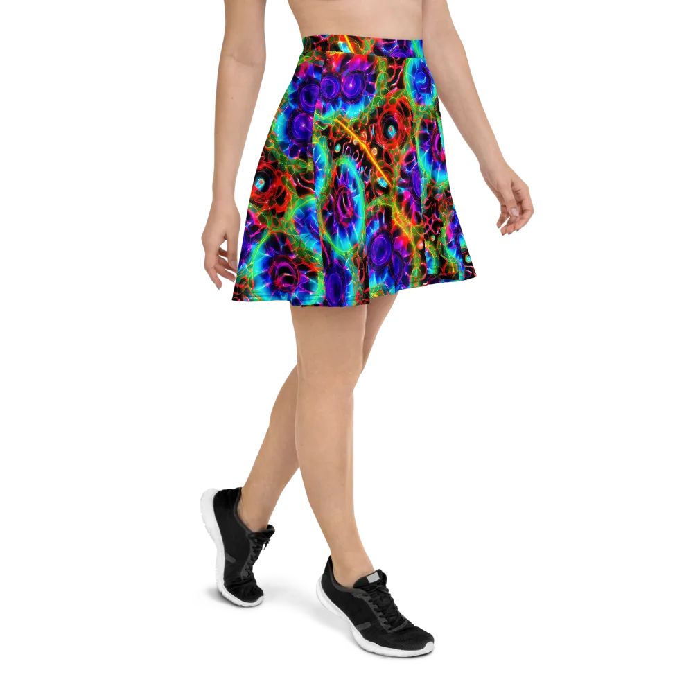 Neon Bloomstorm on Skater Skirt — Right