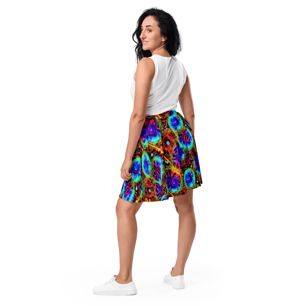Neon Bloomstorm on Skater Skirt — Back