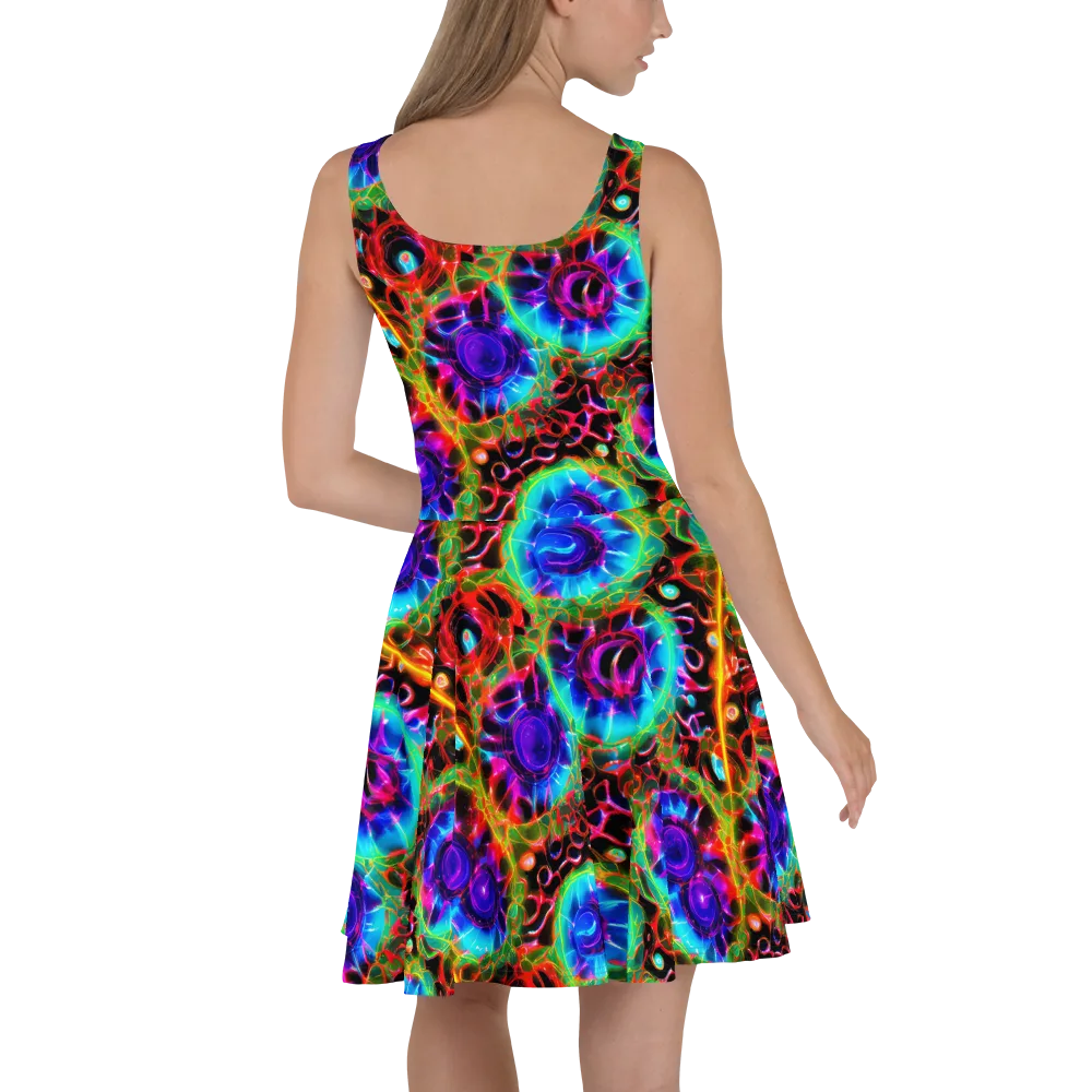 Neon Bloomstorm on Skater Dress — Back