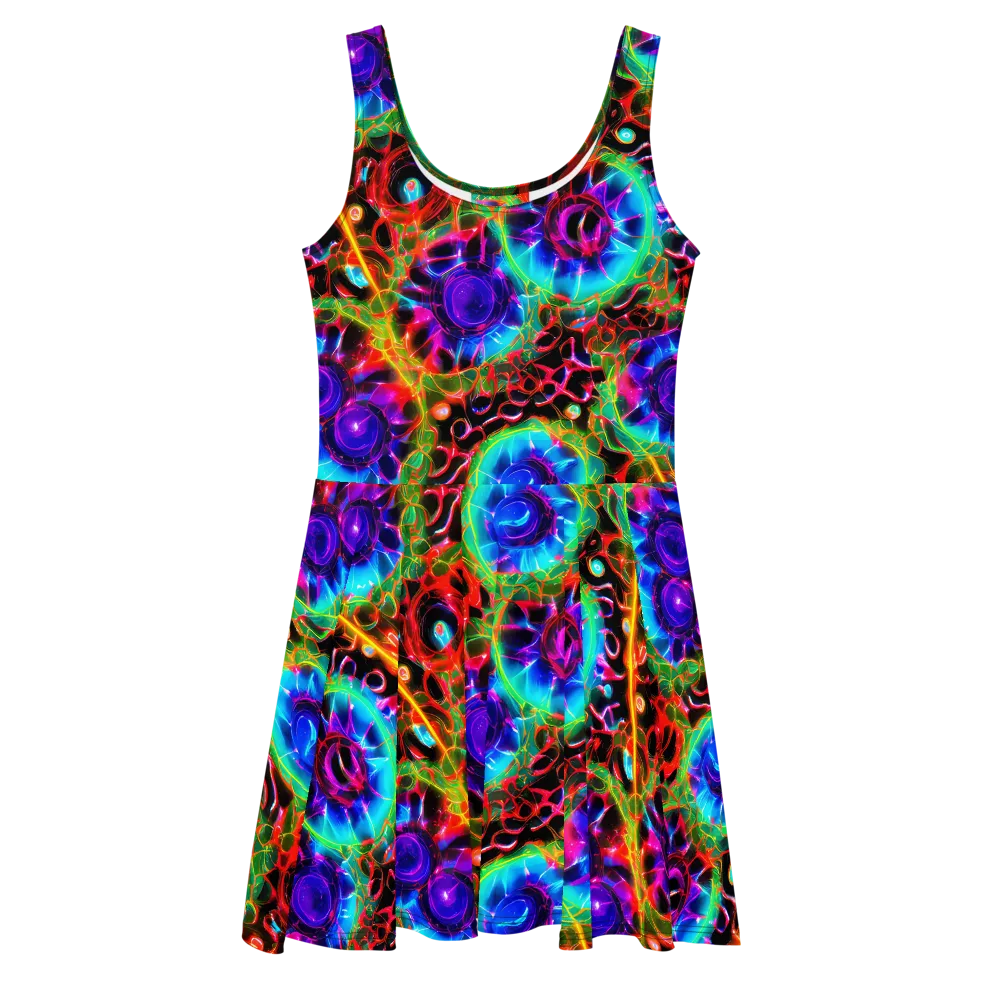 Neon Bloomstorm on Skater Dress — Front