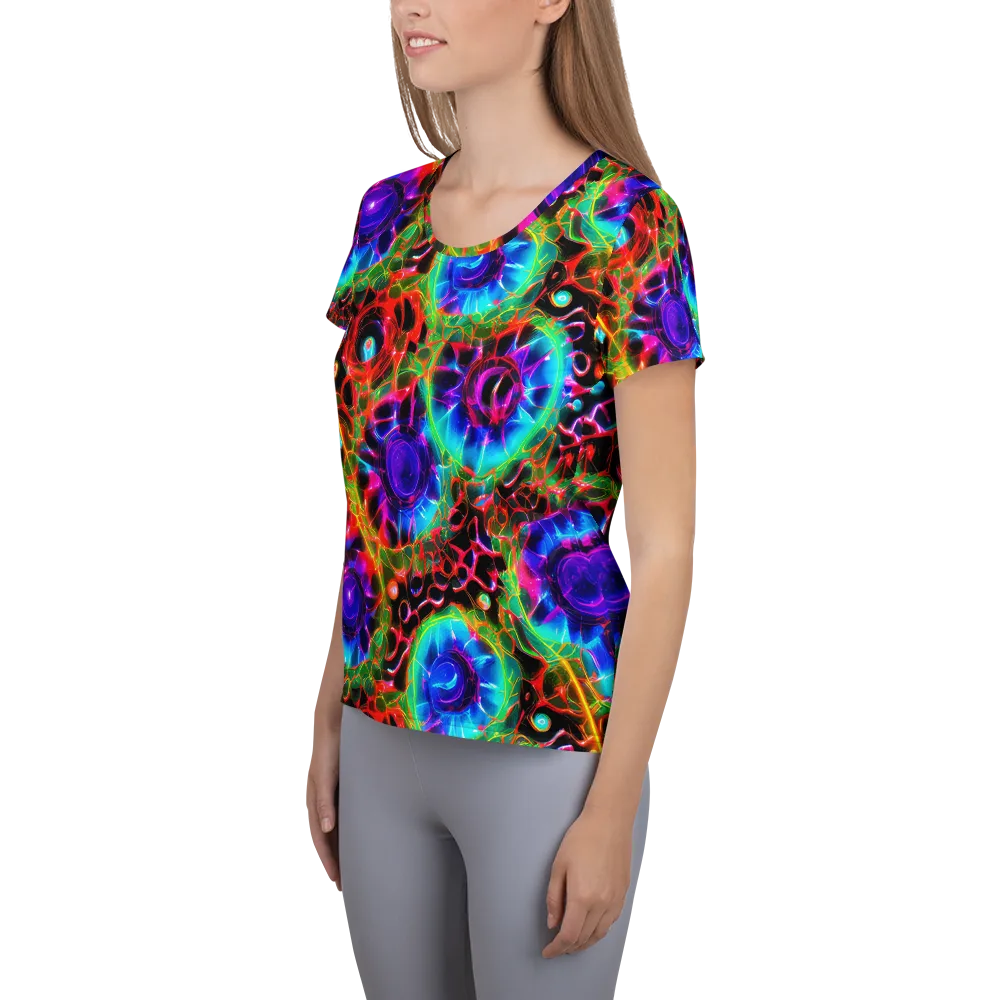 Neon Bloomstorm on Women's Athletic T-Shirt — Left