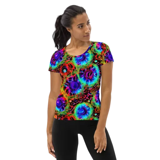 Neon Bloomstorm on a Women's Athletic T-Shirt