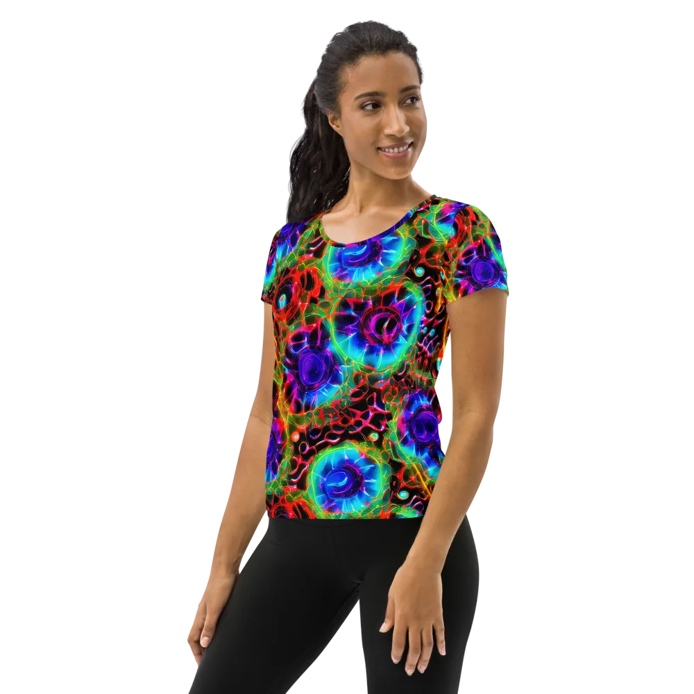 Neon Bloomstorm on Women's Athletic T-Shirt — Left