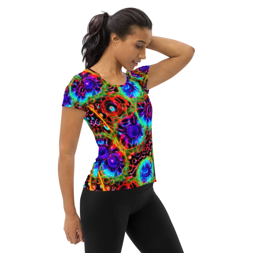 Neon Bloomstorm on Women's Athletic T-Shirt — Right