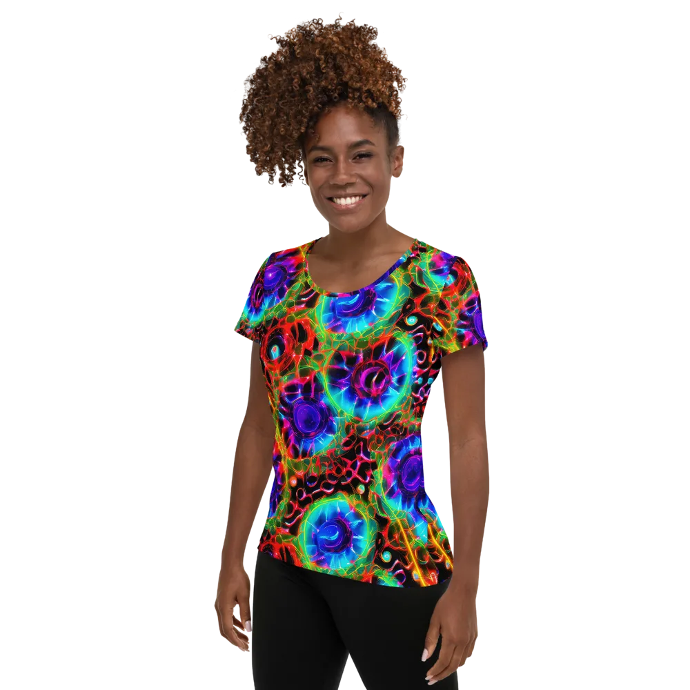 Neon Bloomstorm on Women's Athletic T-Shirt — Left