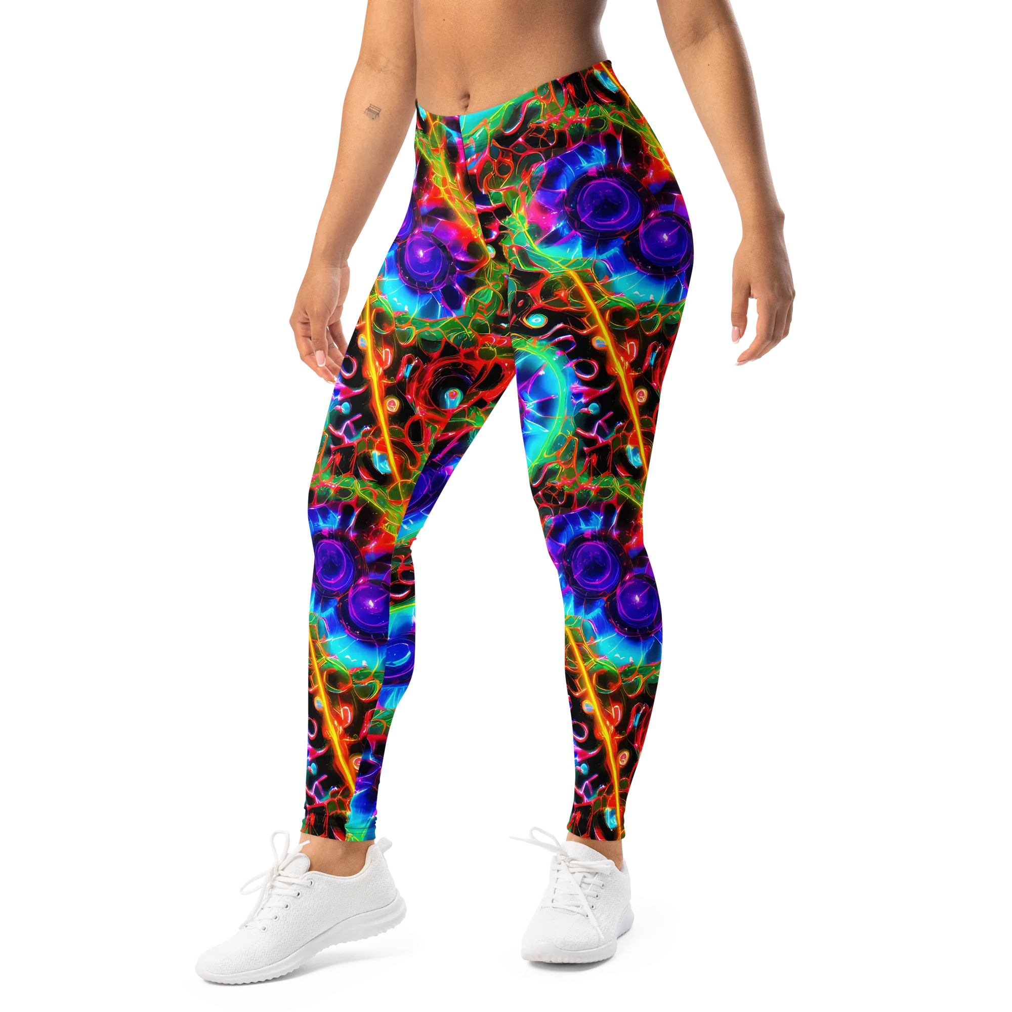 Neon Bloomstorm on Leggings — Left Front