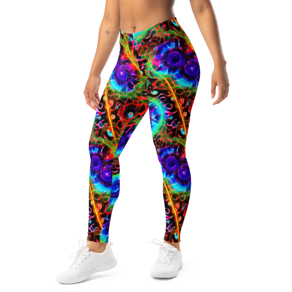 Neon Bloomstorm on Leggings — Left Front