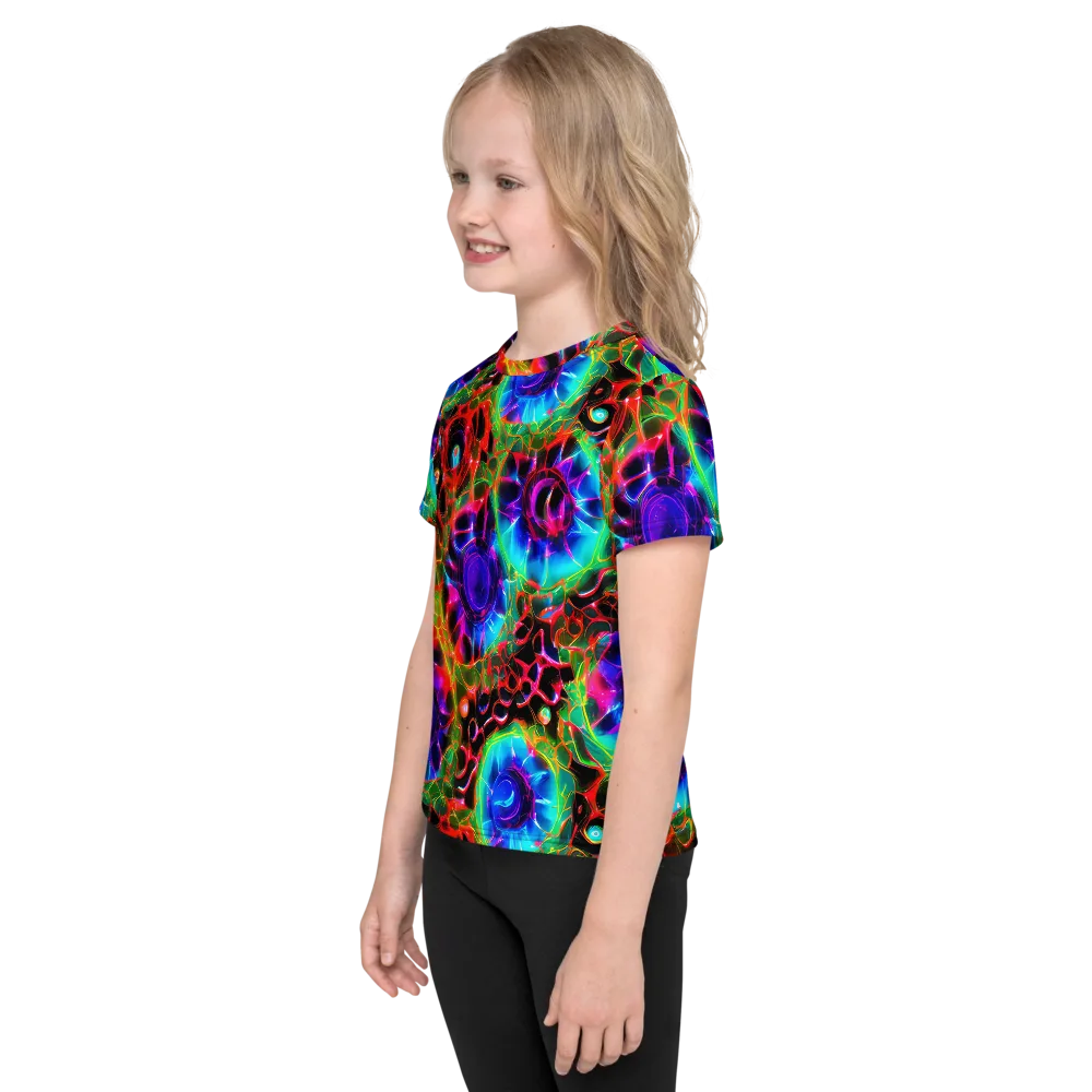 Neon Bloomstorm on Kids Crew Neck T-Shirt — Left
