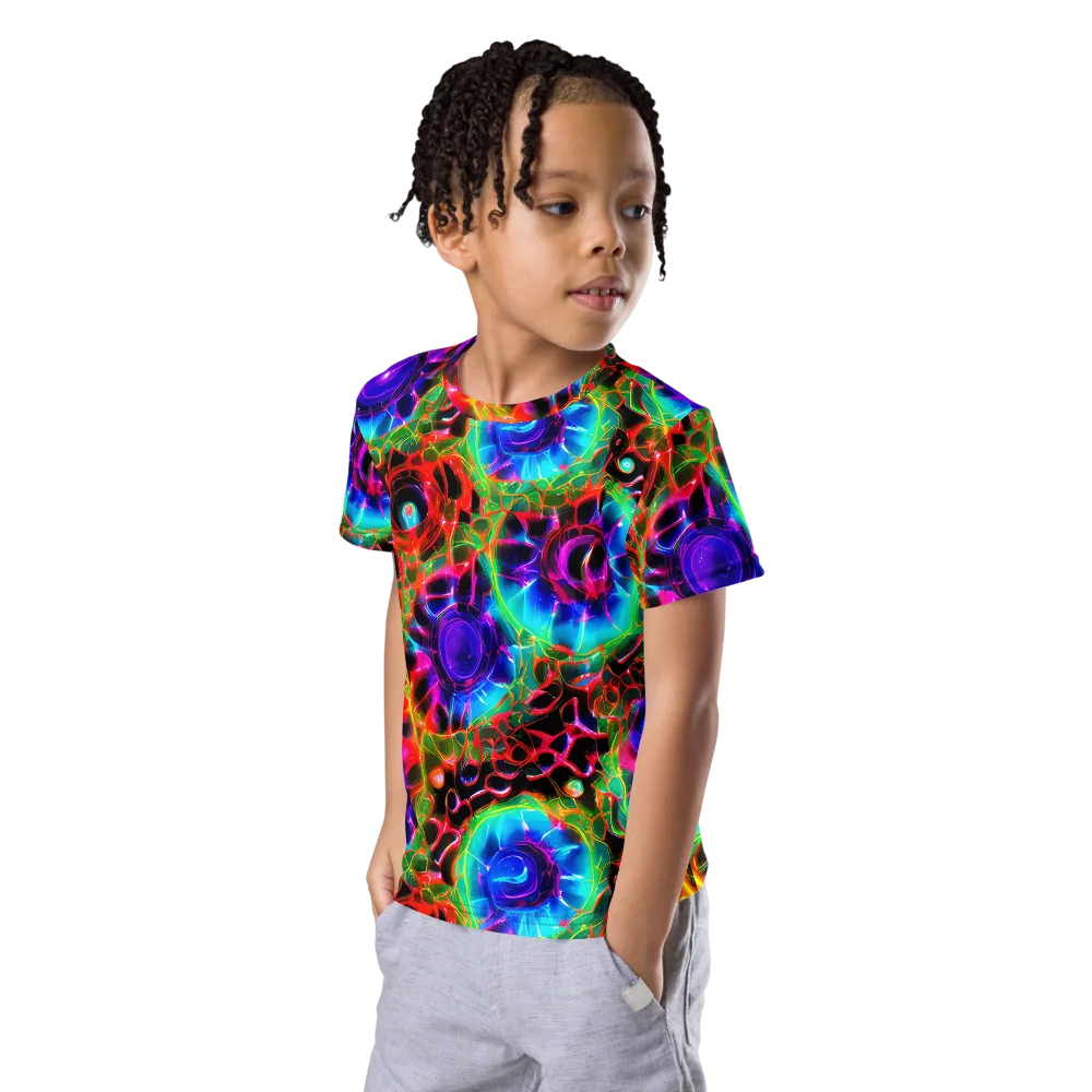 Neon Bloomstorm on Kids Crew Neck T-Shirt — Left Front