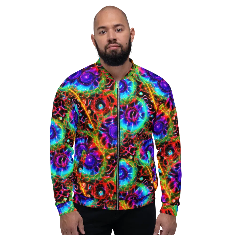 Neon Bloomstorm on Bomber Jacket — Front