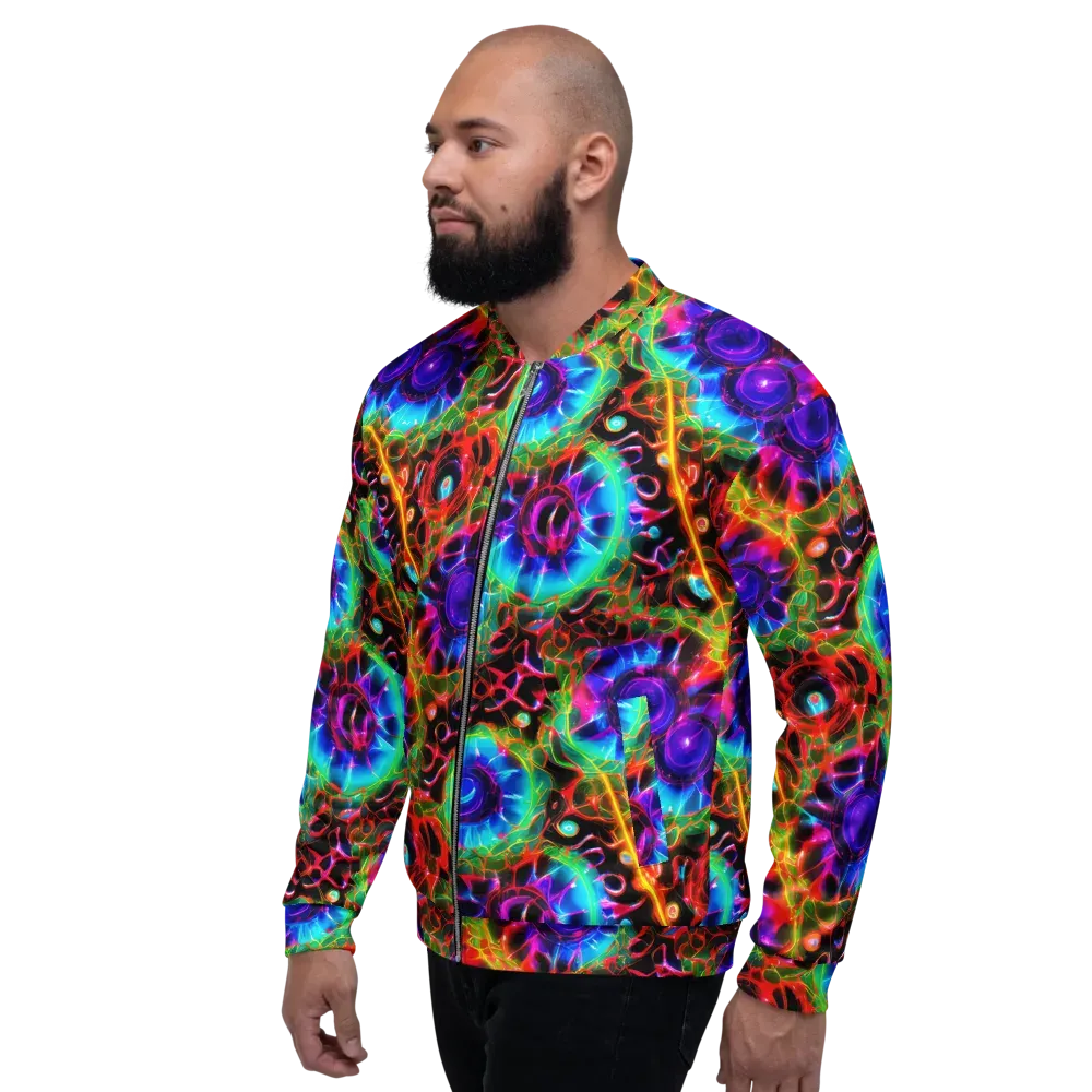 Neon Bloomstorm on Bomber Jacket — Left
