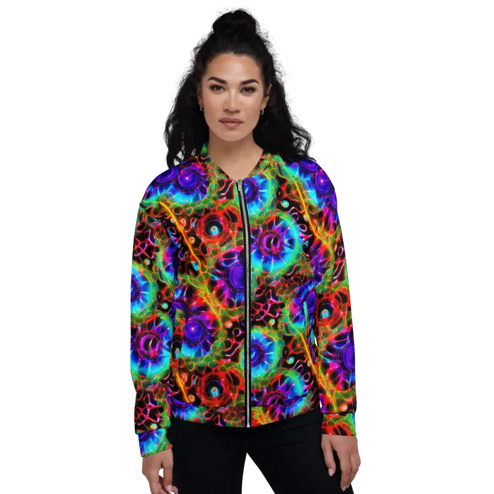 Neon Bloomstorm on Bomber Jacket — Front