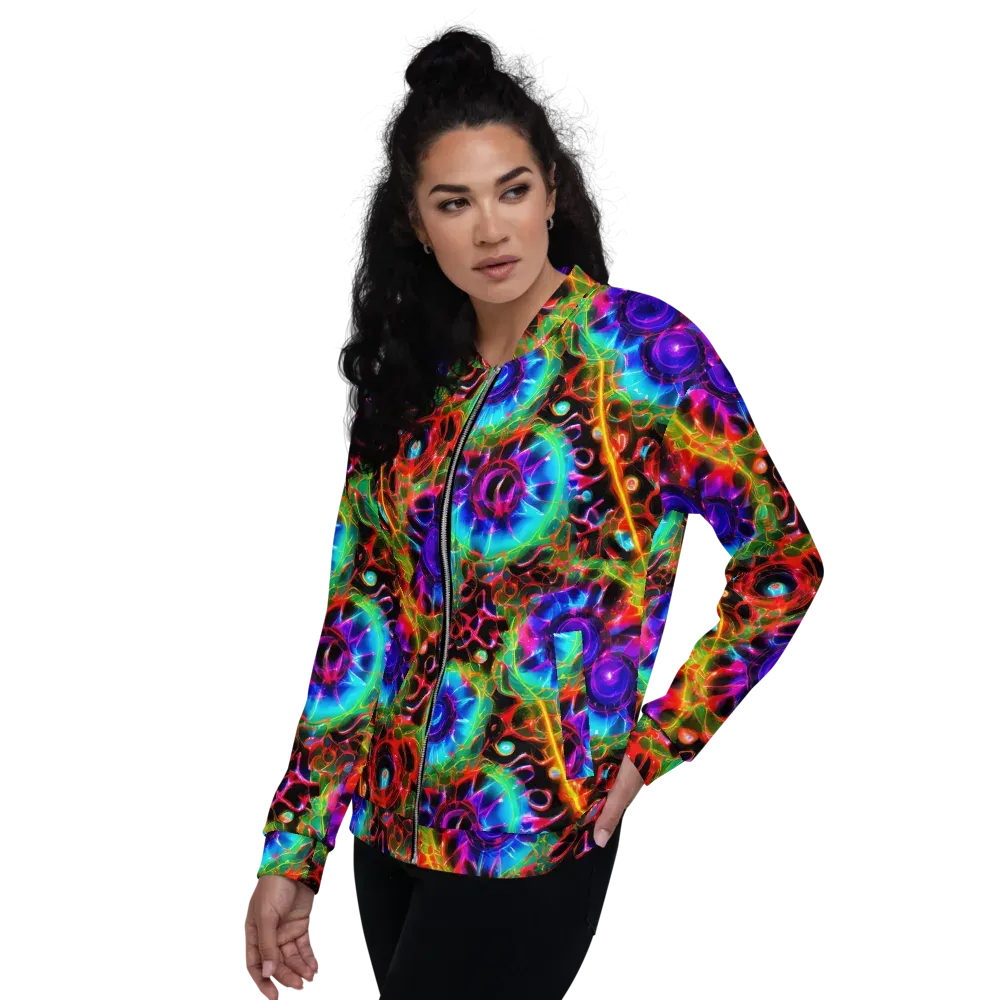 Neon Bloomstorm on Bomber Jacket — Left