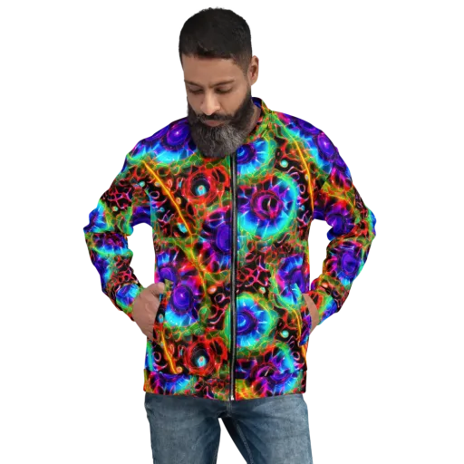 Neon Bloomstorm on a Bomber Jacket