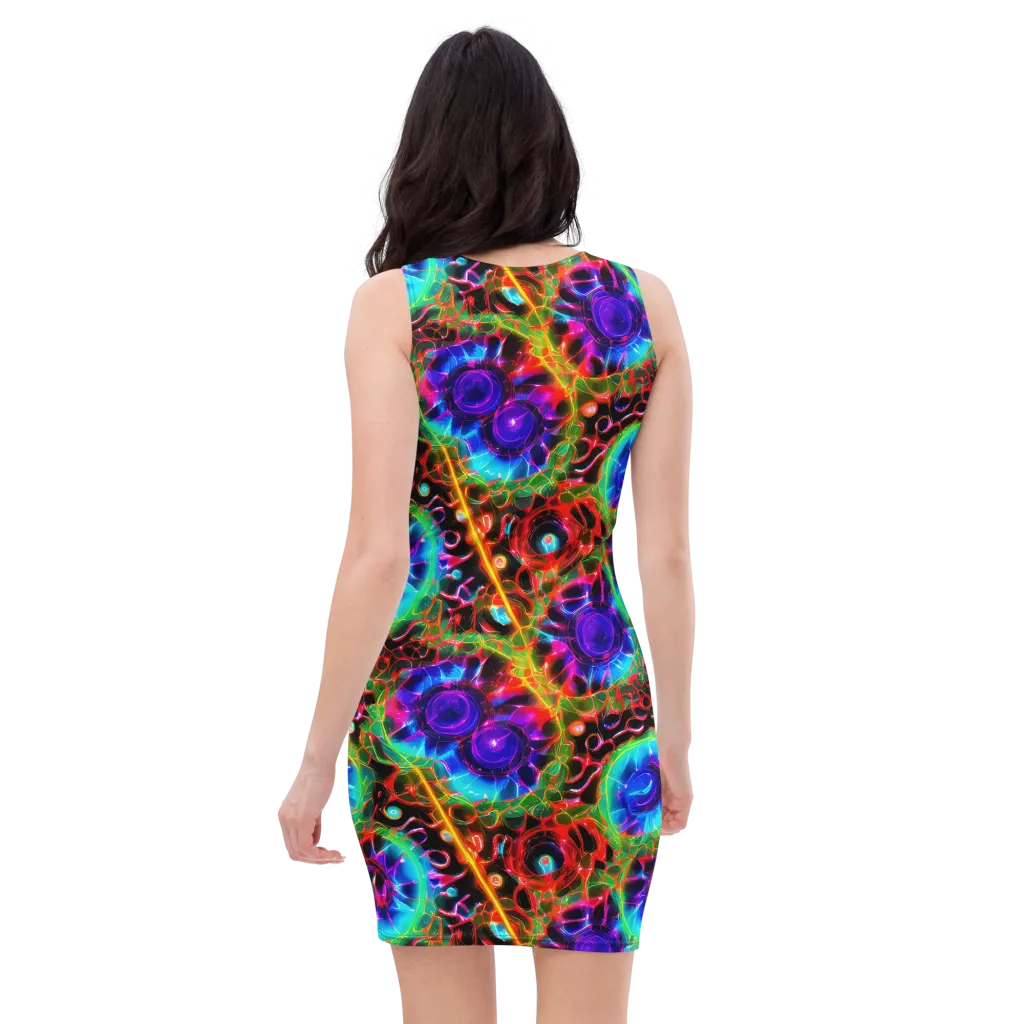 Neon Bloomstorm on Bodycon Dress — Back