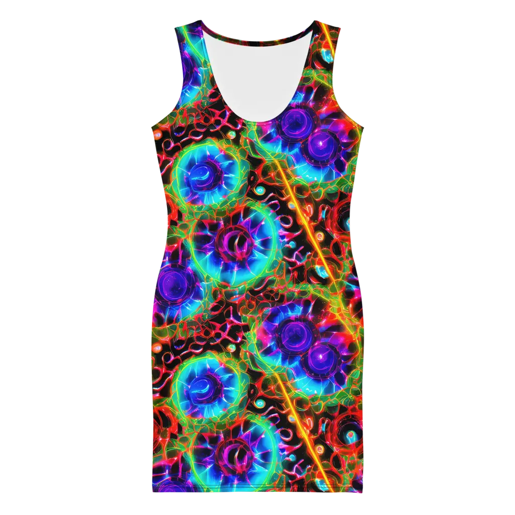 Neon Bloomstorm on Bodycon Dress — Front