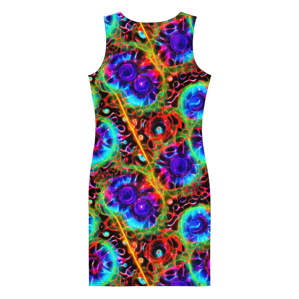 Neon Bloomstorm on Bodycon Dress — Back