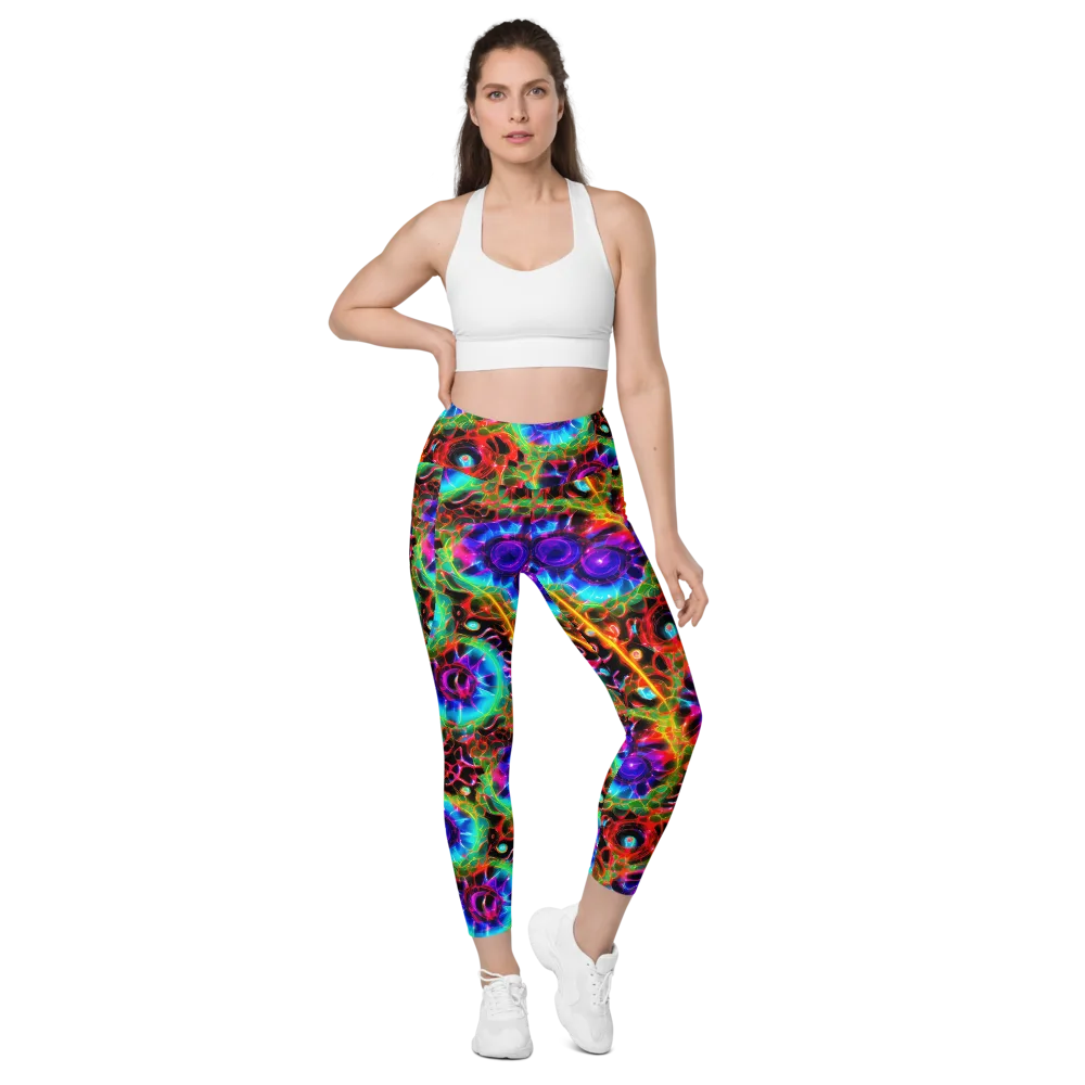 Neon Bloomstorm on Leggings with Pockets — Front
