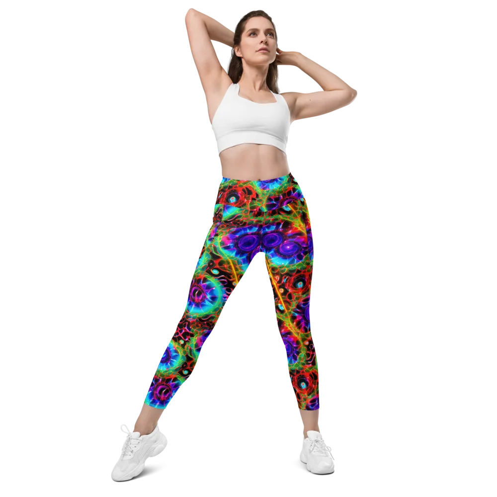 Neon Bloomstorm on Leggings with Pockets — Front