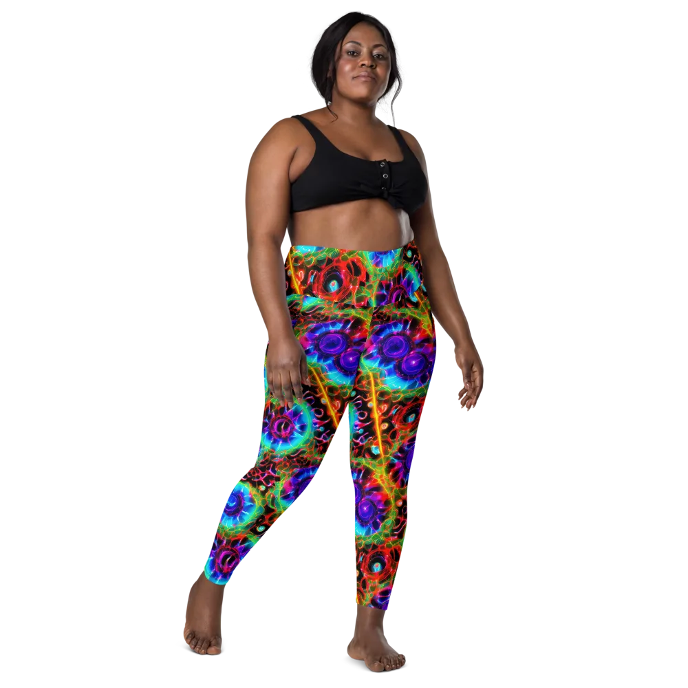 Neon Bloomstorm on Leggings with Pockets — Front