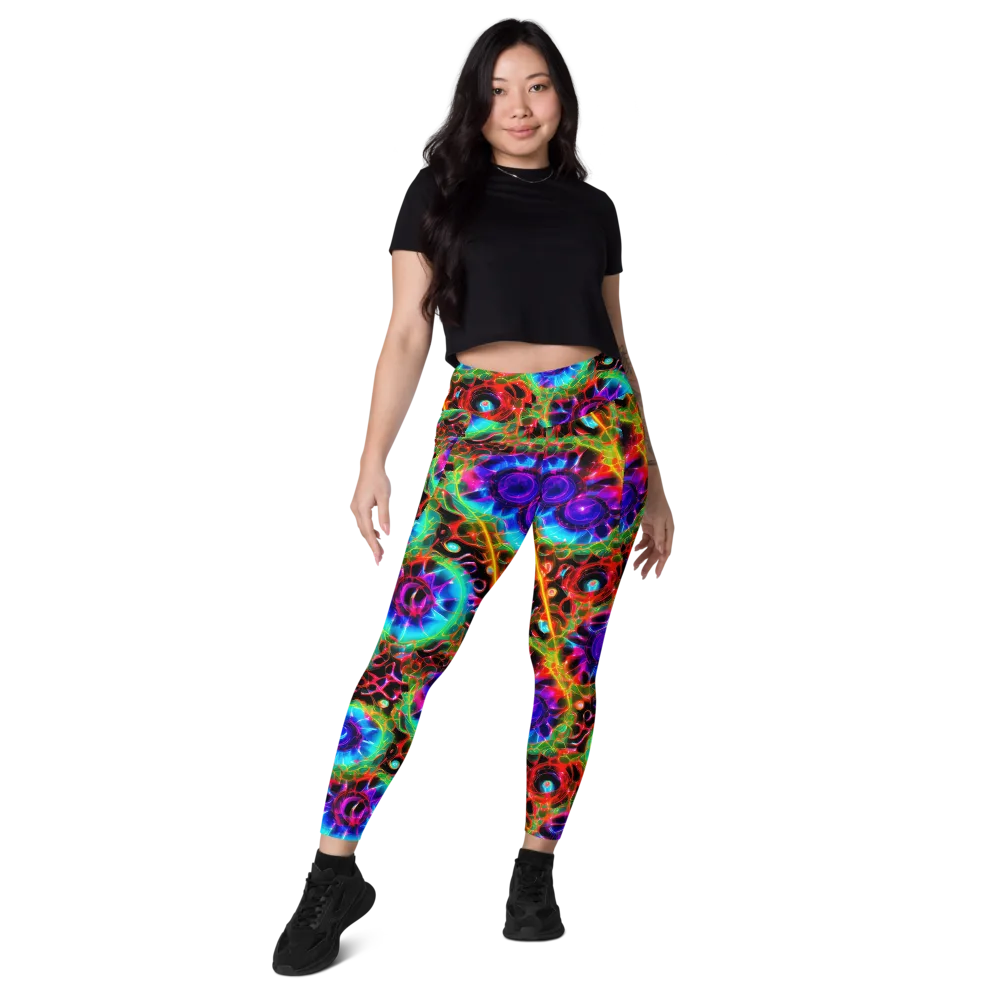 Neon Bloomstorm on Leggings with Pockets — Front