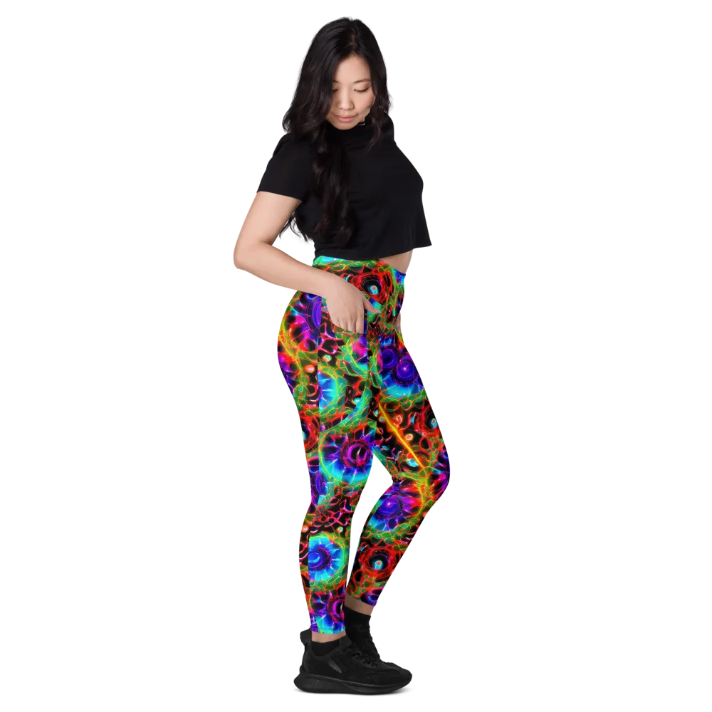 Neon Bloomstorm on Leggings with Pockets — Right