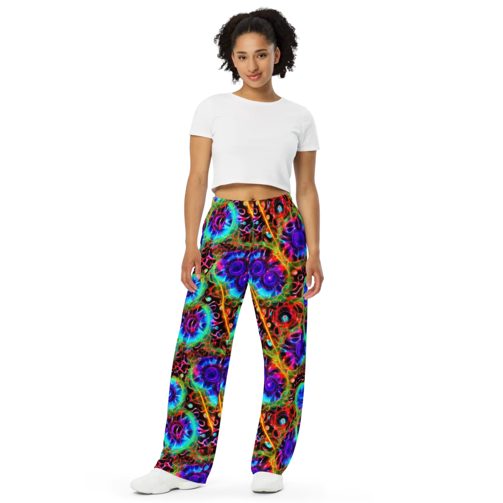 Neon Bloomstorm on Wide-Leg Pants — Front