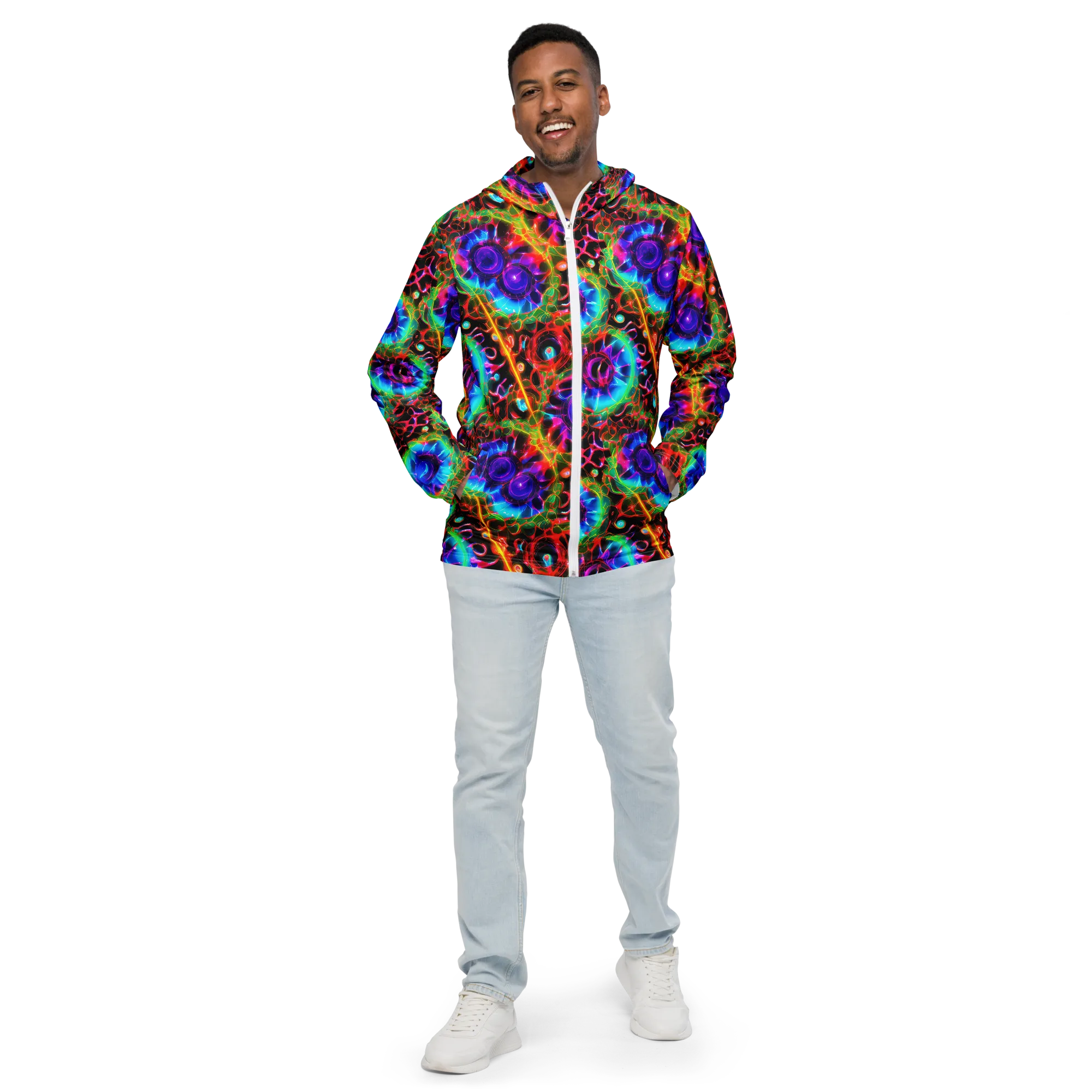 Neon Bloomstorm on Men's Windbreaker — Front