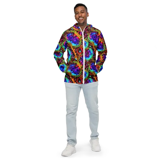 Neon Bloomstorm on a Men's Windbreaker