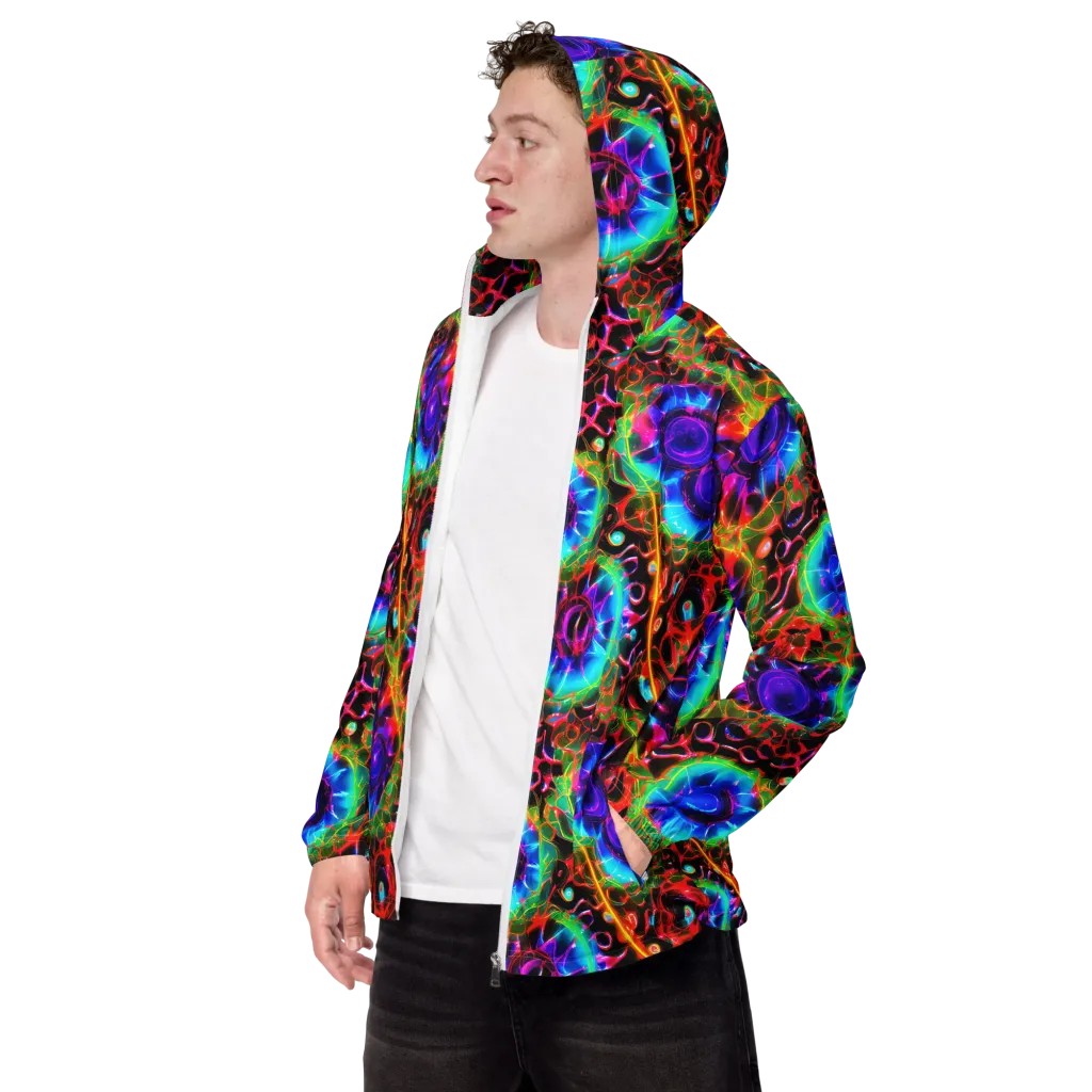 Neon Bloomstorm on Men's Windbreaker — Left Front