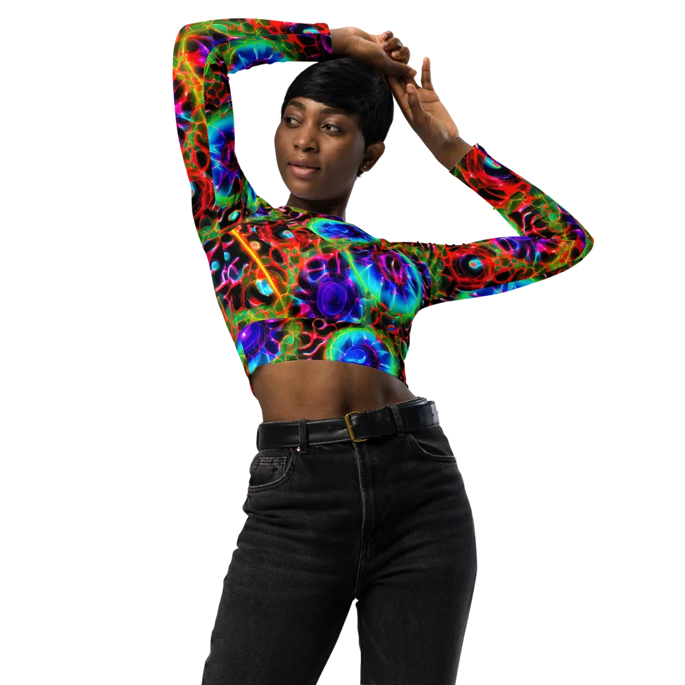 Neon Bloomstorm on Long Sleeve Crop Top — Front