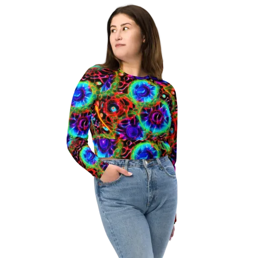 Neon Bloomstorm on a Long Sleeve Crop Top