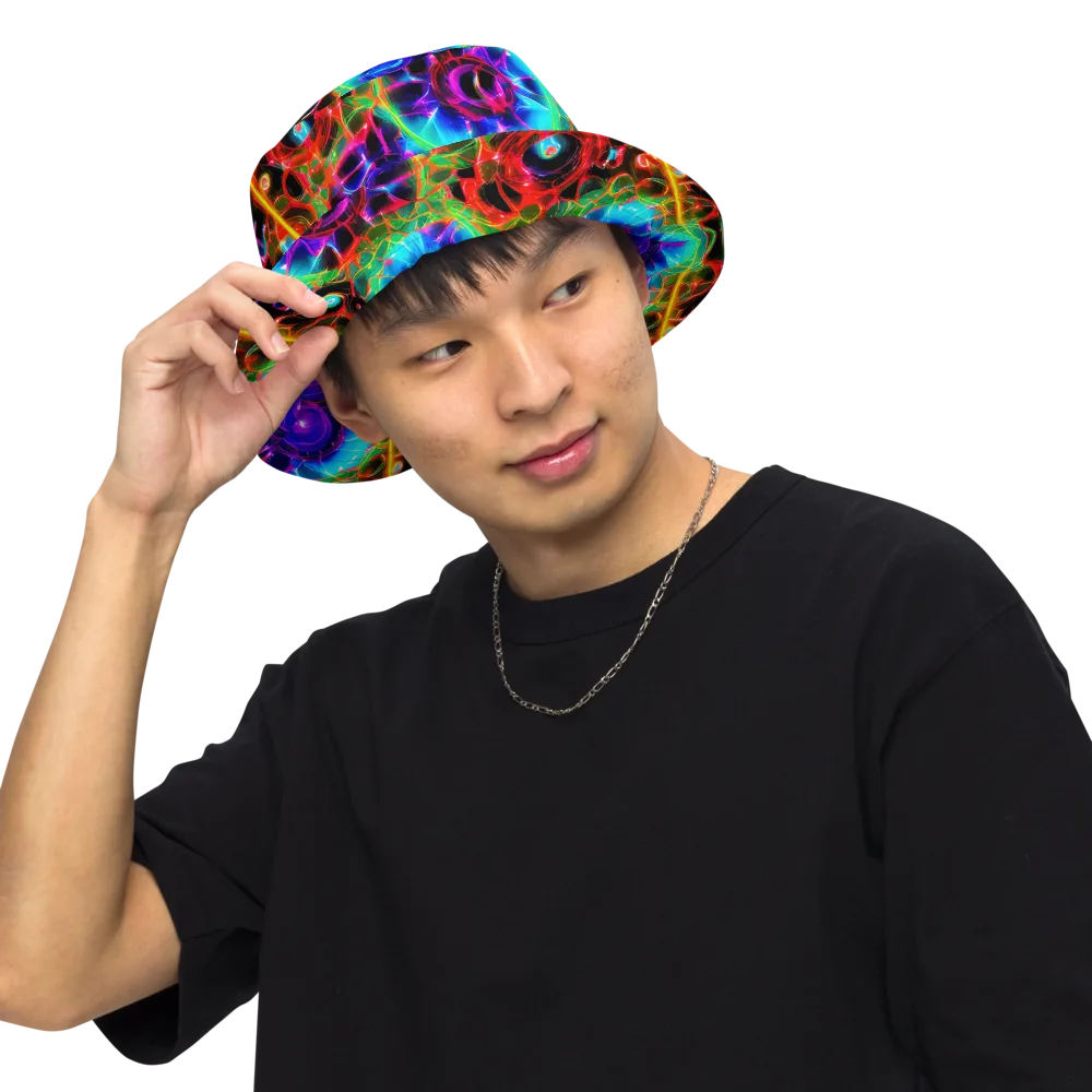 Neon Bloomstorm on Reversible Bucket Hat — Front Inside