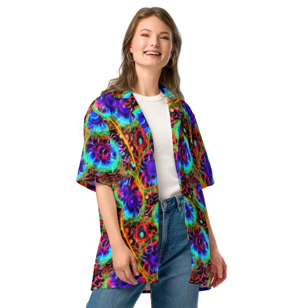 Neon Bloomstorm on Button Shirt — Front