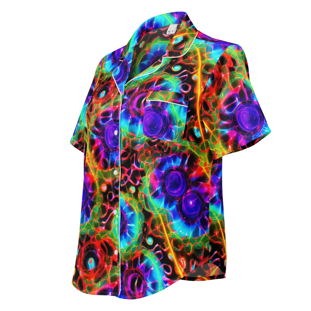 Neon Bloomstorm on Women's Short Sleeve Pajama Top — Left Front
