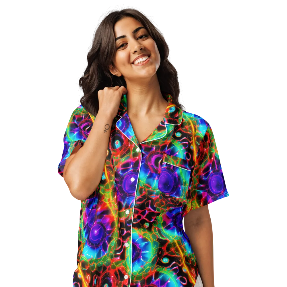 Neon Bloomstorm on Women's Short Sleeve Pajama Top — Front